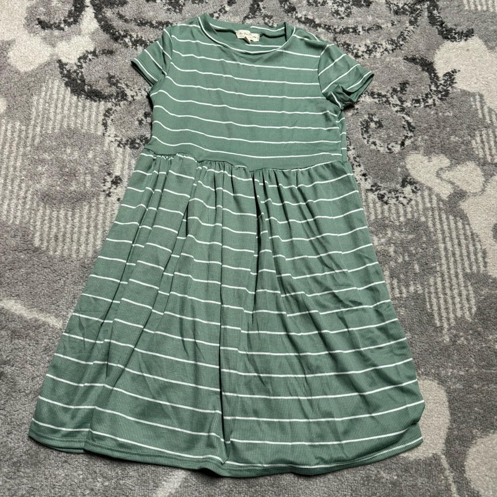 See You Monday Green Stripe Babydoll T-shirt Dress